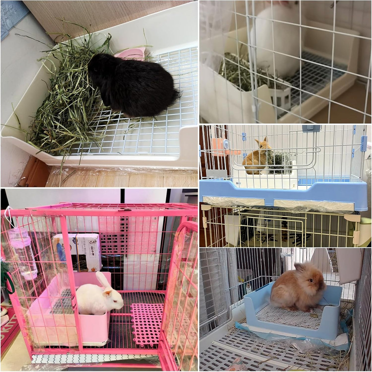VCEPJH Extra Large Rabbit Litter Box for Cage, Plastic Litter Pan Corner Pet Toilet Small Animal Potty Tray with Metal Grate for Adult Guinea Pigs Chinchillas Ferrets (White)