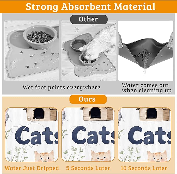 Cats Dog Food Mat, Cute Fun Absorbent Pet Feeding Mat - Image 3