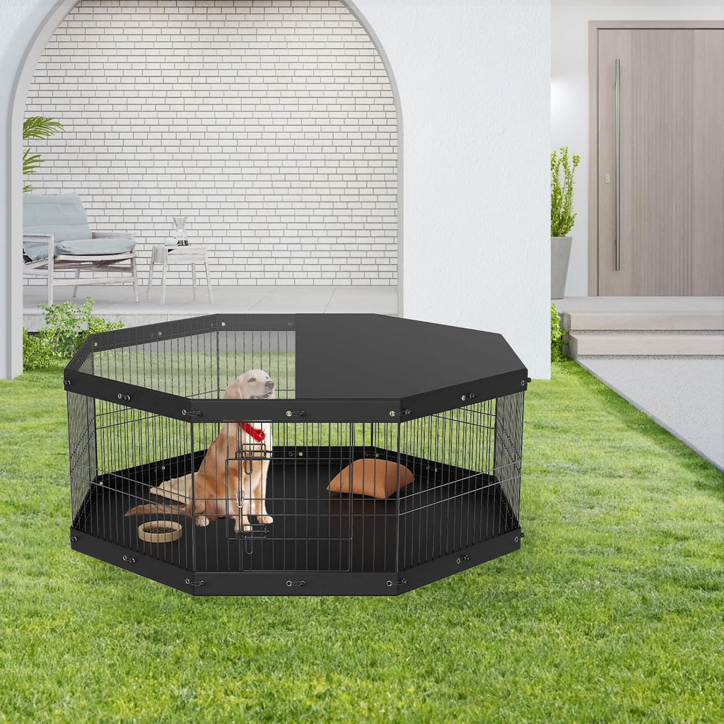 VEVOR 24" Dog Playpen, 8-Panel Foldable Metal Pet Pen with Top Cover & Pad