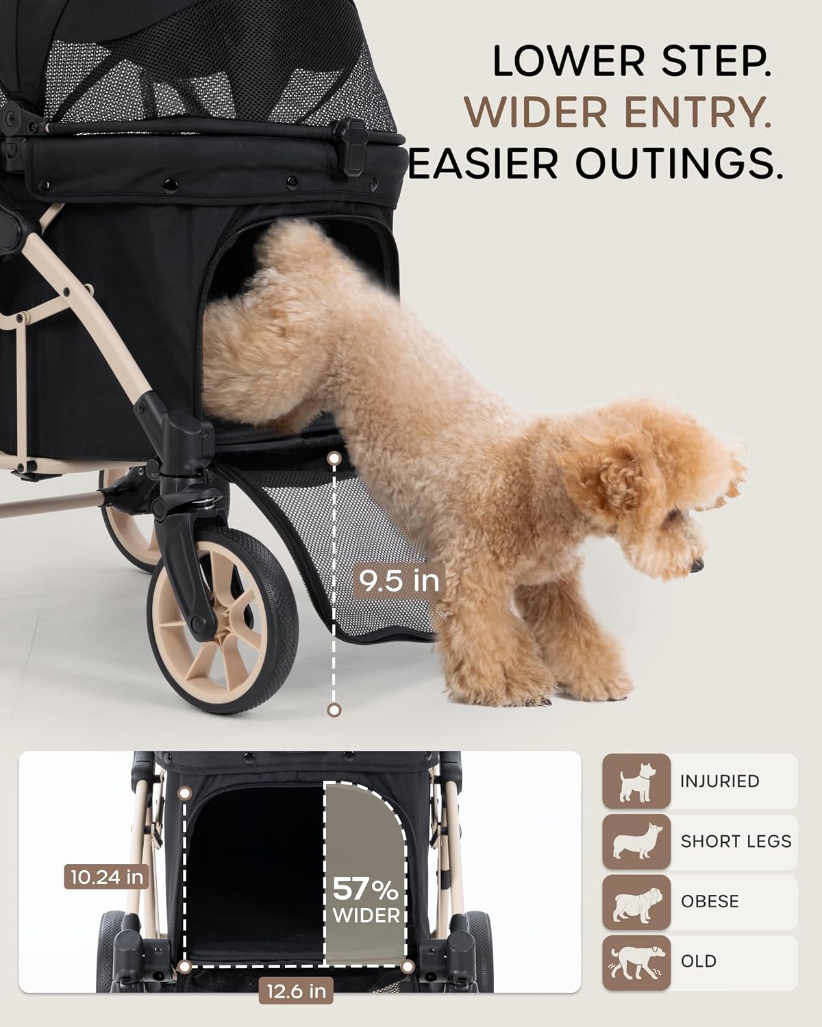 Dog Stroller for 1/2 Small Dogs & Medium Dogs,7/9 Rubber Wheels
