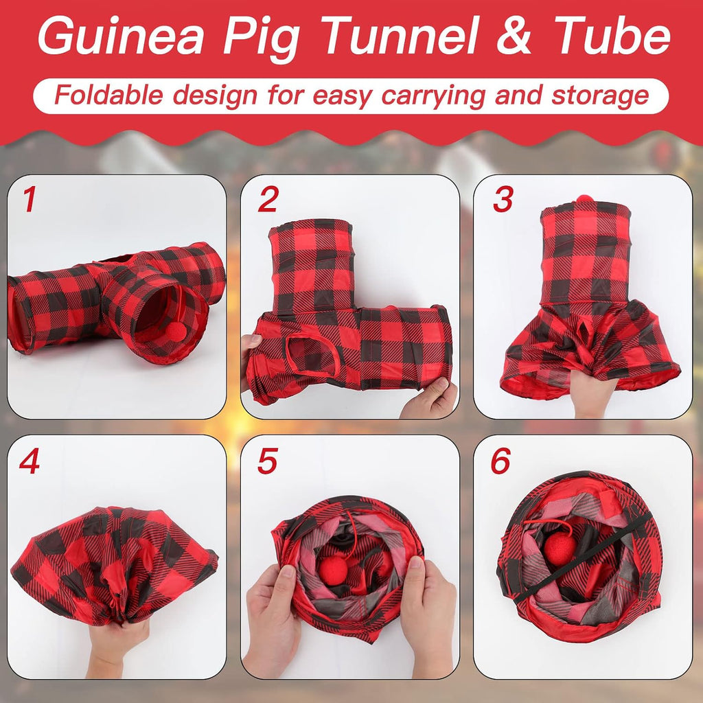 Rypet Guinea Pig Tunnel Hideout 3-Way Collapsible Small Pet Tubes, Red