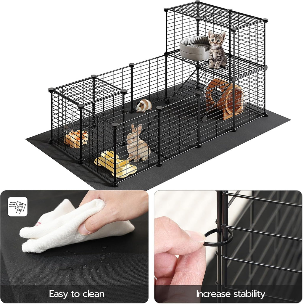 HOOBRO 24 Panels Guinea Pig Cage with Waterproof Mat and Ramp, 57" x 31.5" x 23.6" Loft Design Small Animal Playpen, Rabbit Cage, Bunny Cage, Pet Playpen, Indoor Outdoor Yard Fence, Black BK03PP03