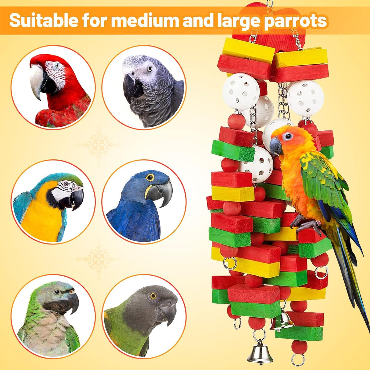 Large Bird Parrot Toys for Cockatoos African Grey Macaws Amazon Parrots