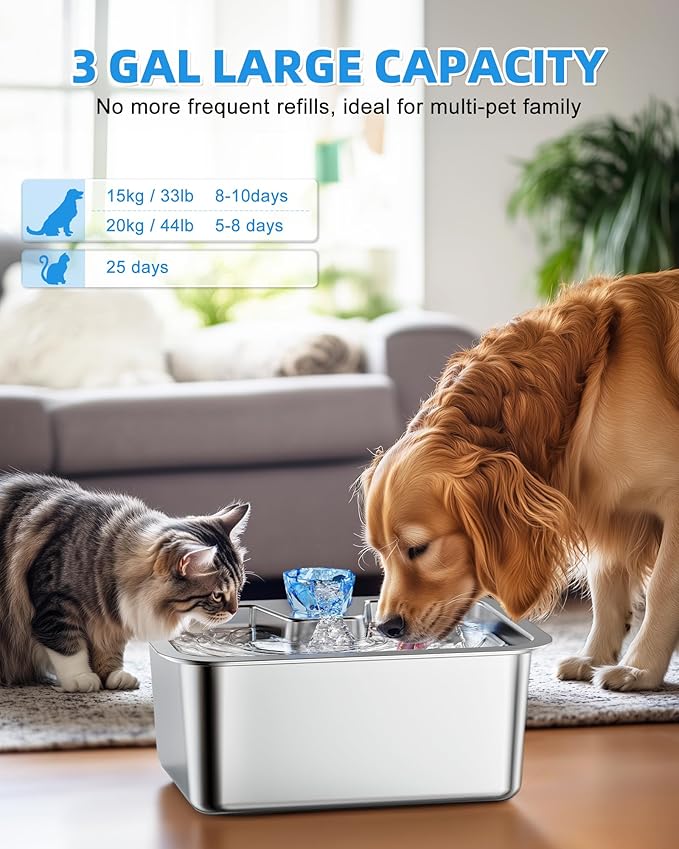 Lesotc Dog Water Fountain for Large Dogs, 11L/3Galon Stainless Steel Large Pet - Image 2