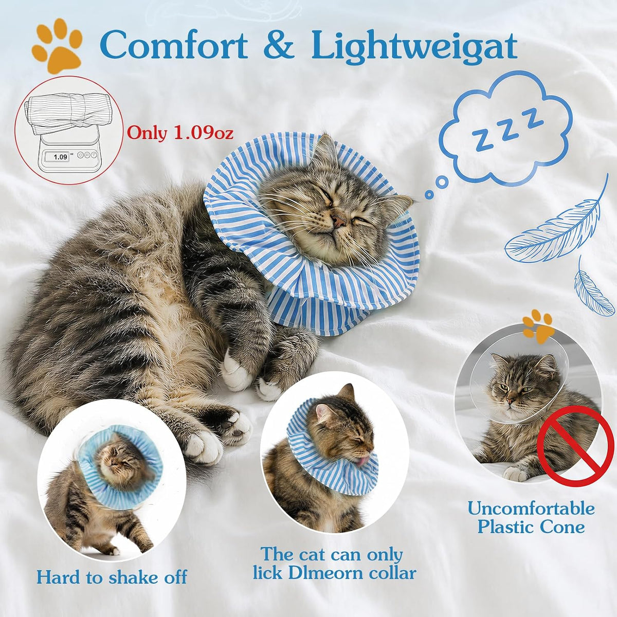 Cat Cone Collar Soft Recovery Collar Adjustable Surgery Cone for Kittens