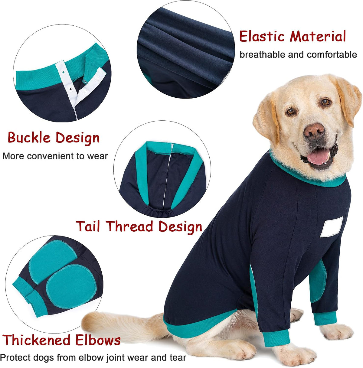 Dog Shirts Elbow Protector Front Legs, Dog Recovery Suit Stop Licking Sleeve for Wound Cover Post-Surgery for Labrador or Medium Large Dogs (Blue-Green, 5XL(Weight 65-88 lbs))