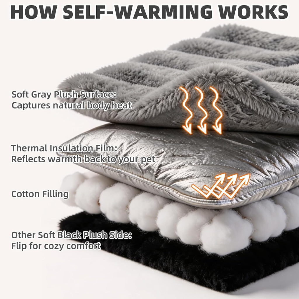 PUPTECK Self-Warming Cat Bed, Reversible Pad Pet Mat, 18”x22” Grey/Black