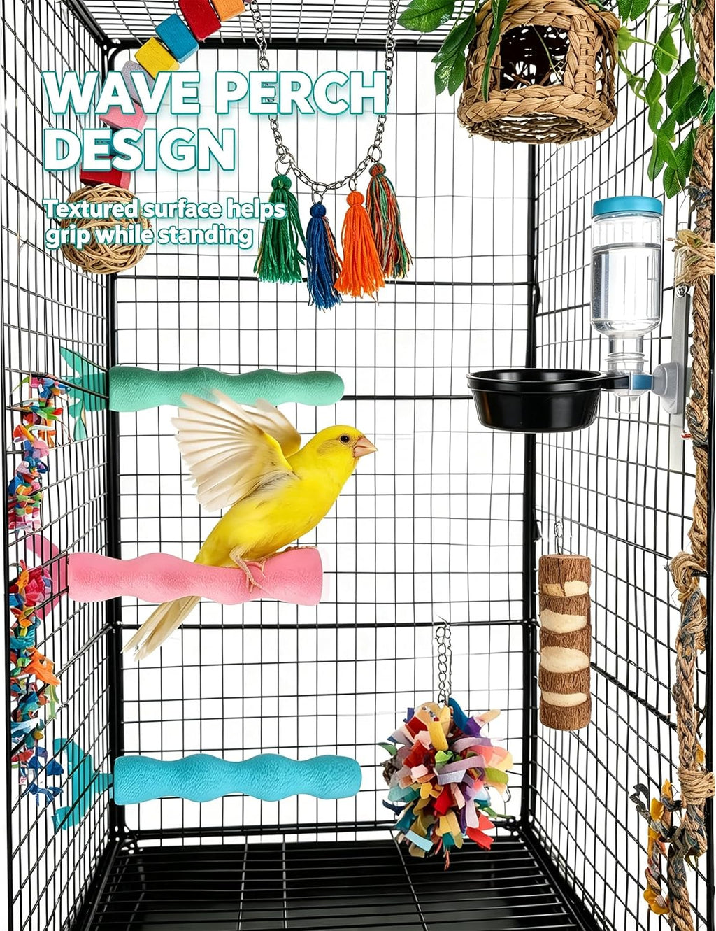 Wave PLA Bird Perch with Twisted Plastic Ring Stand Set for Parrots