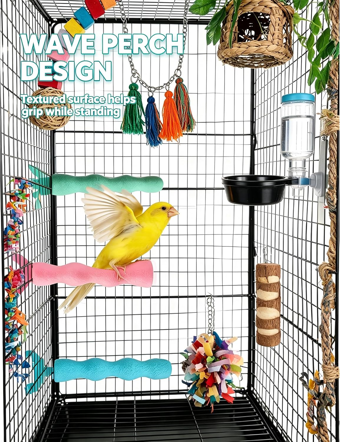 Wave PLA Bird Perch with Twisted Plastic Ring Stand Set for Parrots