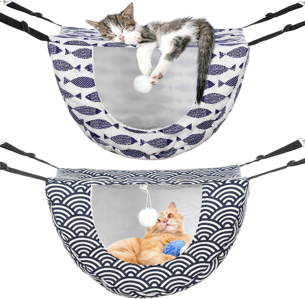 Unittype 2 Pieces Cat Cage Hammock Hanging Pet Bed, 2 Styles, Plaid