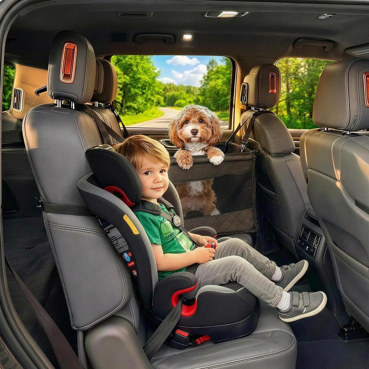 Dog Car Seat for Medium & Small Dogs - Zip-Down Sides & Tether