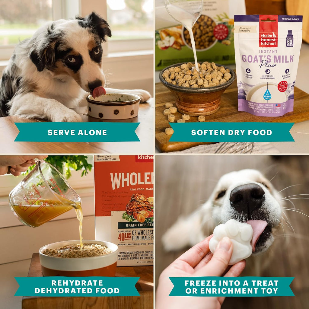 The Honest Kitchen Instant Goat’s Milk with Probiotics for Dogs and Cats, Human Grade Powder Drink Mix, Digestive Health Support, Food Topper or Treat, Just Add Water, 5.2 oz Pouch Makes 60 oz