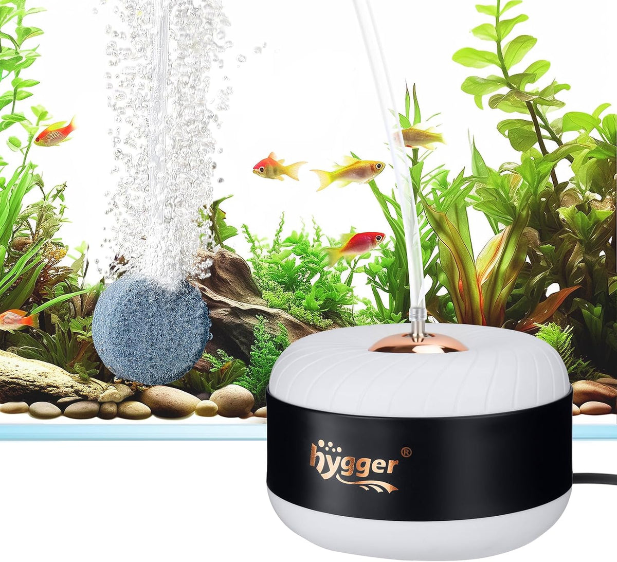 hygger 3W/8W Aquarium Air Pump, Powerful 50GPH/140GPH Adjustable Fish Tank Aerator, Ultra Quiet Oxygen Pump Aquarium Bubbler with Accessories for up to 300 Gallon Tank
