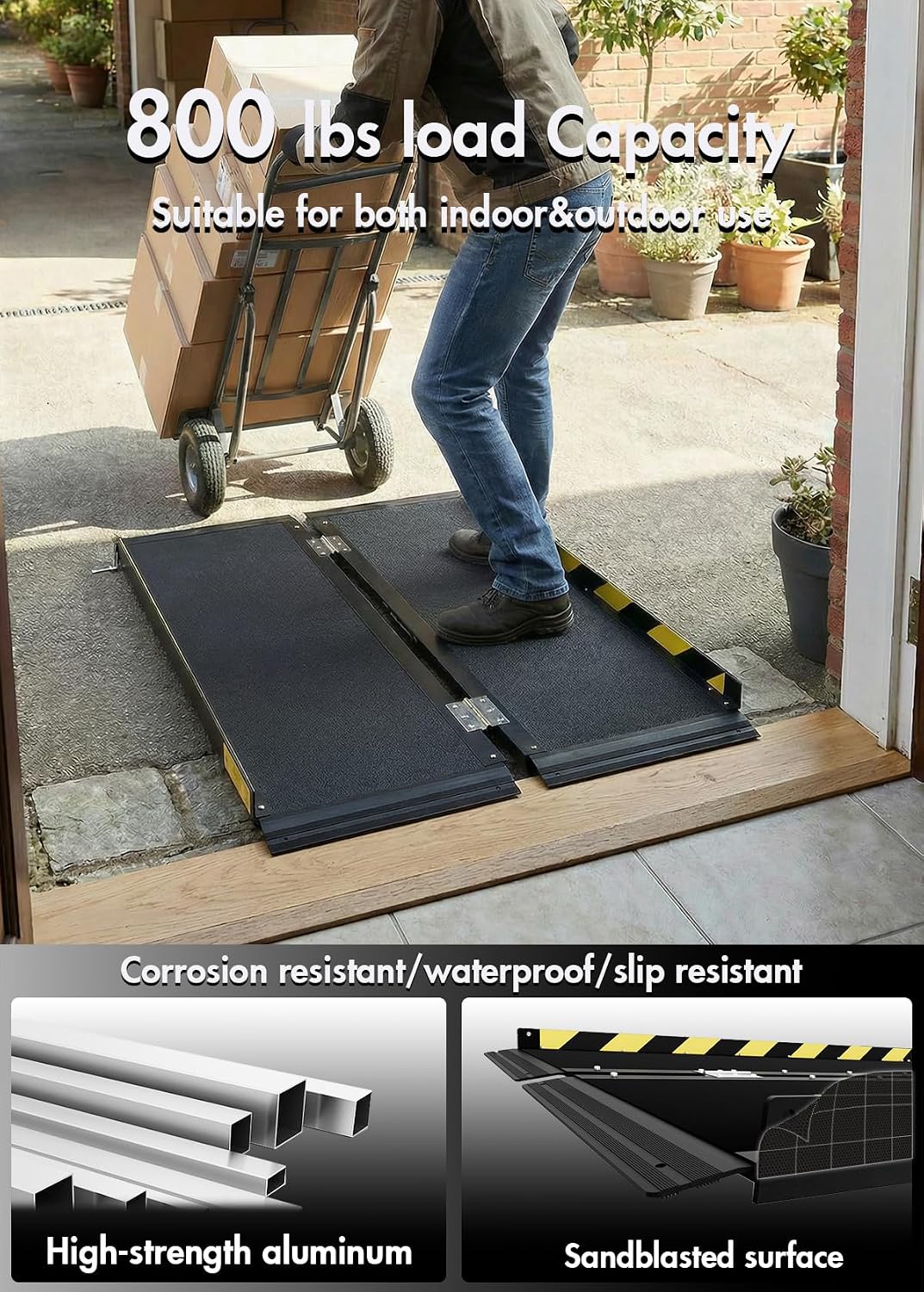 4FT Black Portable Wheelchair Ramp for Home Steps, Non-Skid Aluminum Ramp