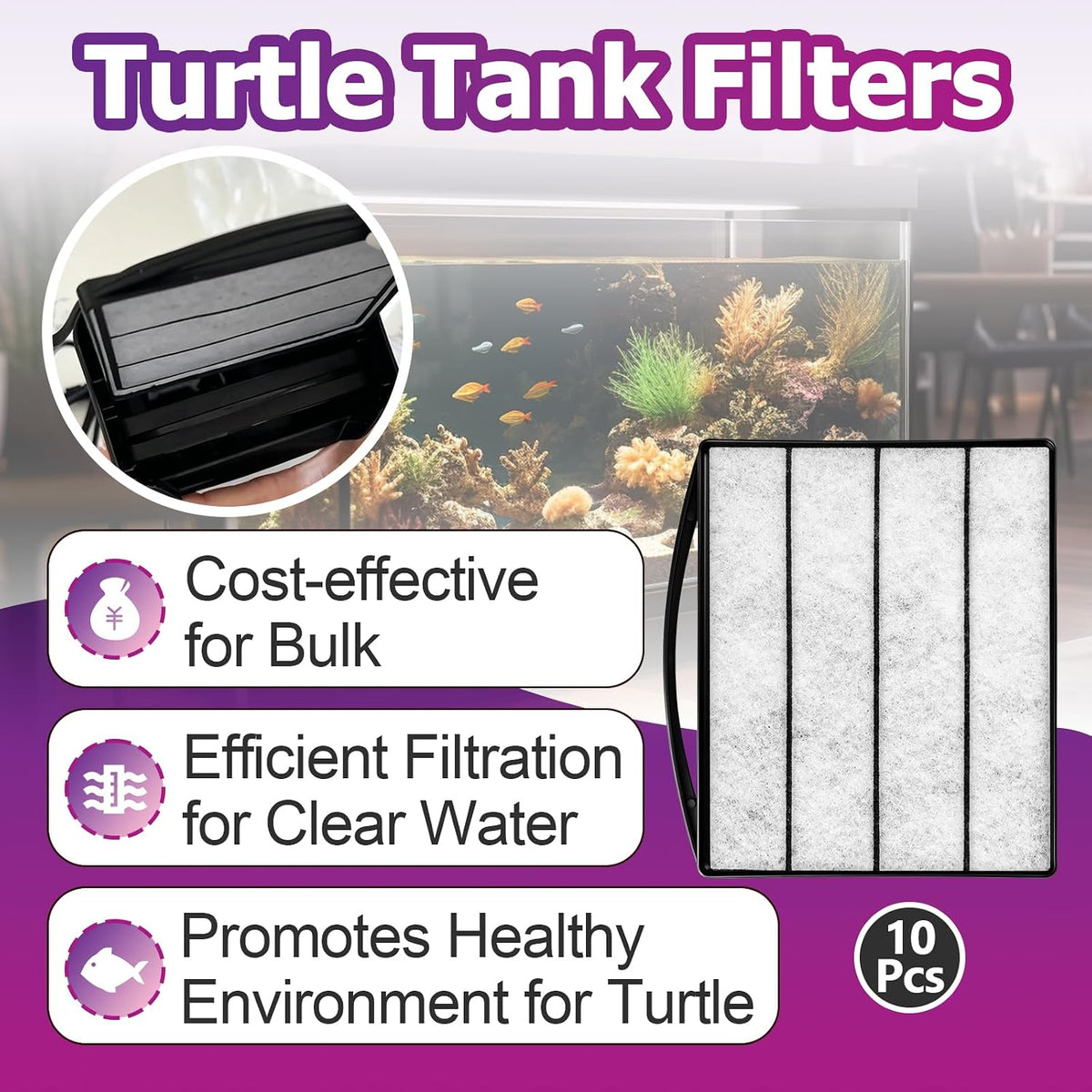 10 Pcs Turtle Tank Filter Compatible with TARARIUM IX-120 & IX-120 U-V