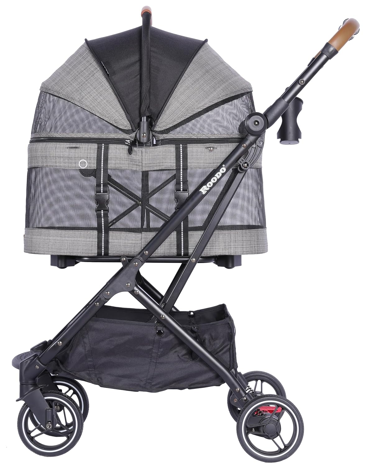 ROODO 2026 Upgraded Version 3-in-1 Dog Cat Stroller with Detachable Carrier Folding Lightweight Portable Travel Pet Gear All-Terrain Puppy Doggie Kitty Bunny Stroller for 35 lbs(Grey Lattice)