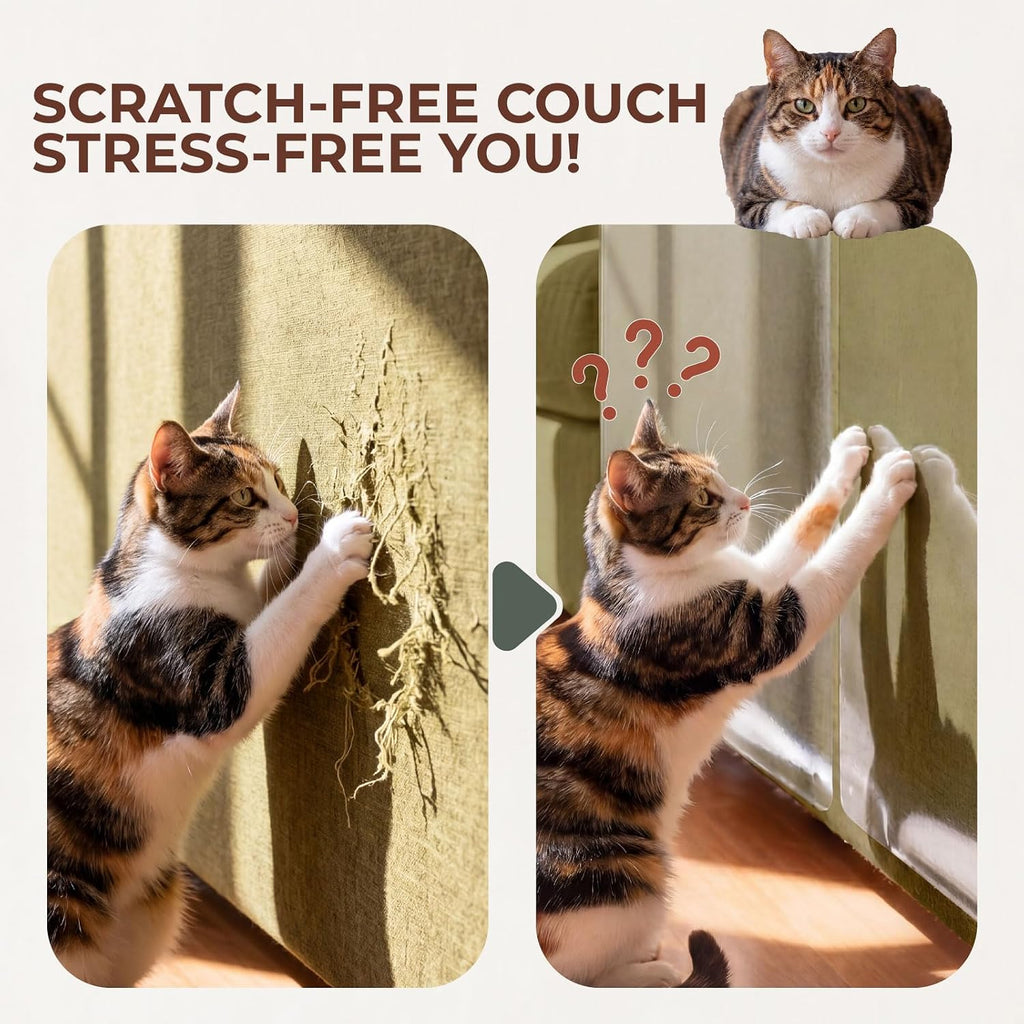 Cat Scratch Furniture Protector, 16 Pack Self Adhesive Tape, Heavy Duty Flexible Corner Guards for Couch, Sofa, Doors, Walls, Chairs, Armrests, No Residue, No Pins, Cat Scratch Protection Kit