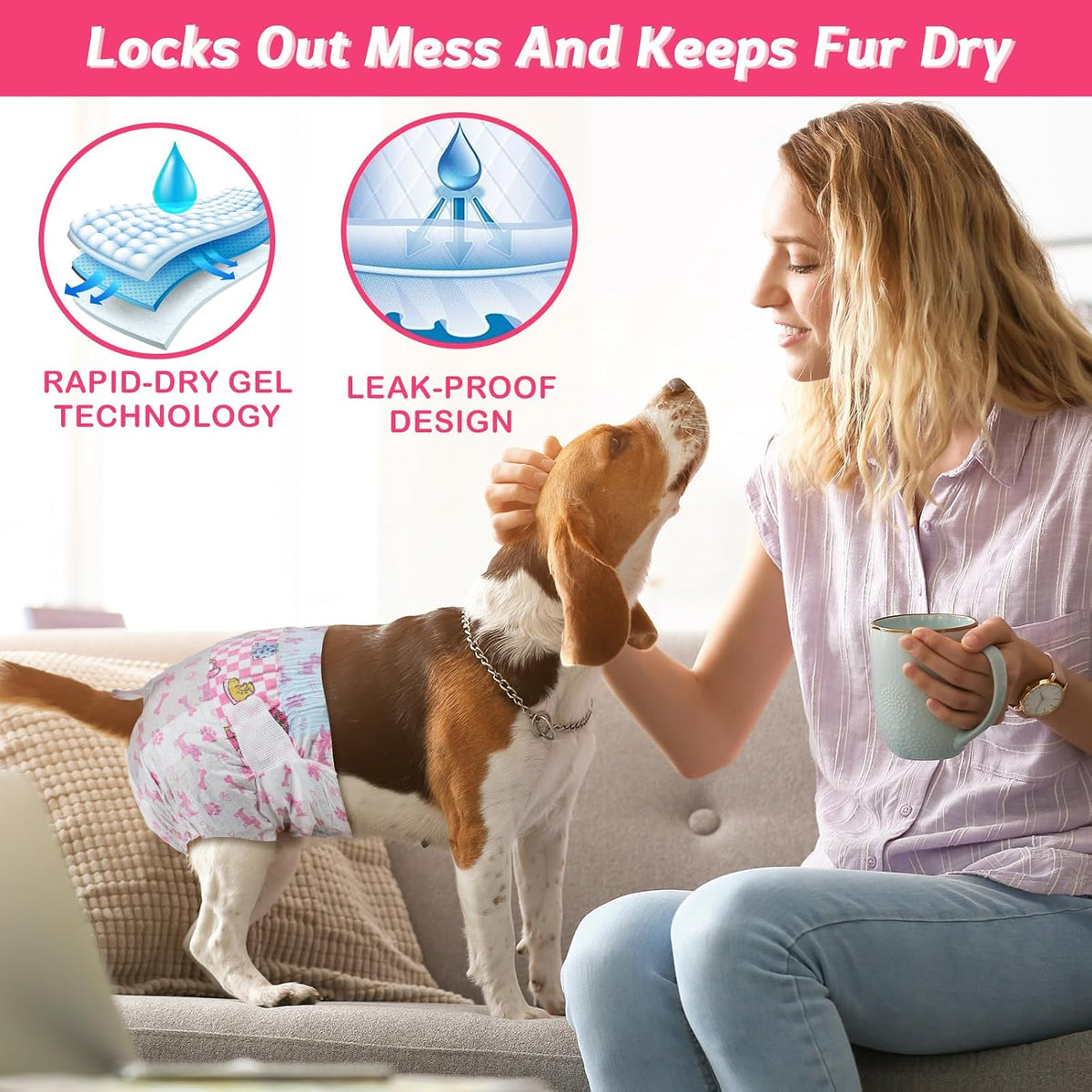 Dono Female Dog Diapers, Disposable Puppy Cat Diapers, Pink Small 16ct