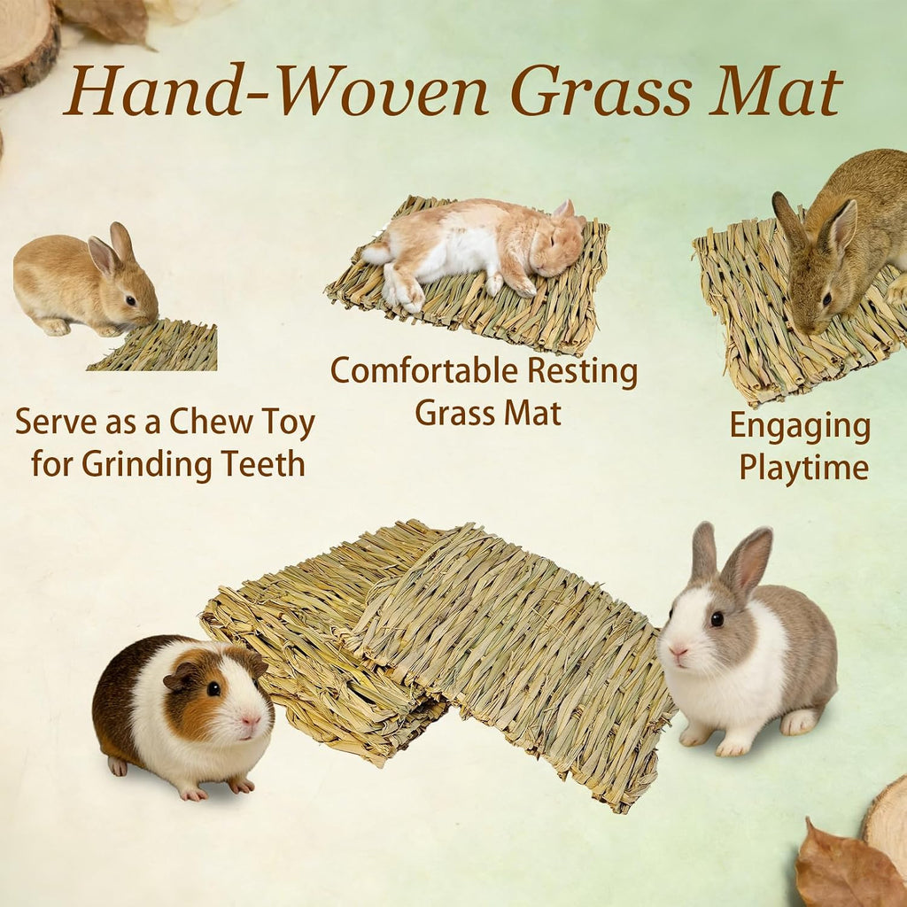 kathson 5PCS Rabbits Grass Mat Natural Woven Bunny Bedding Mats Chew Toy