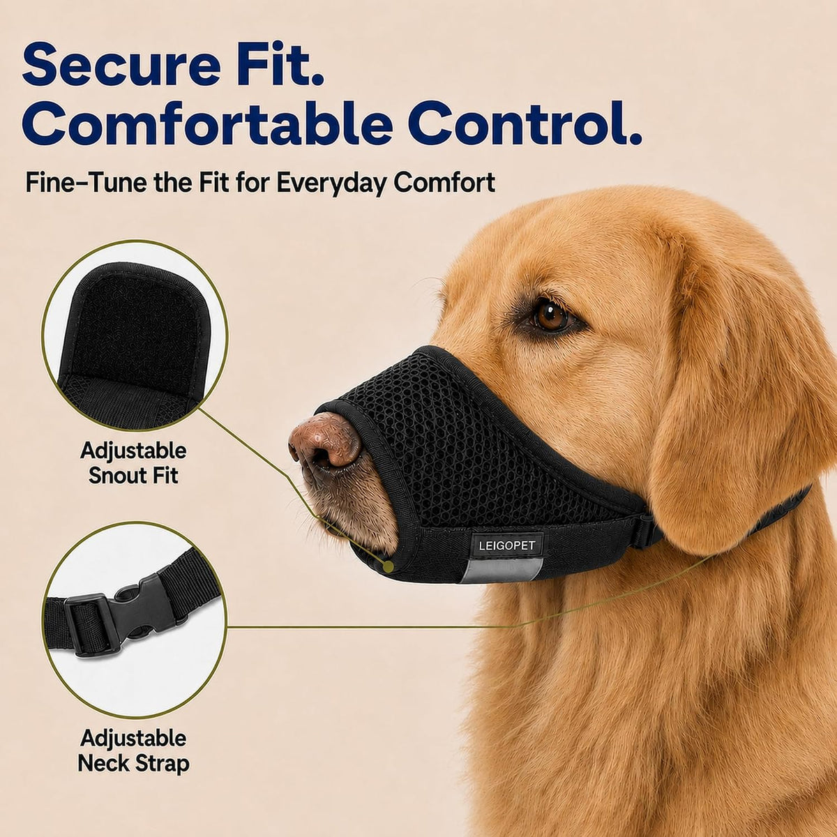 Dog Muzzle for Medium Dogs, Breathable Mesh, Black, M