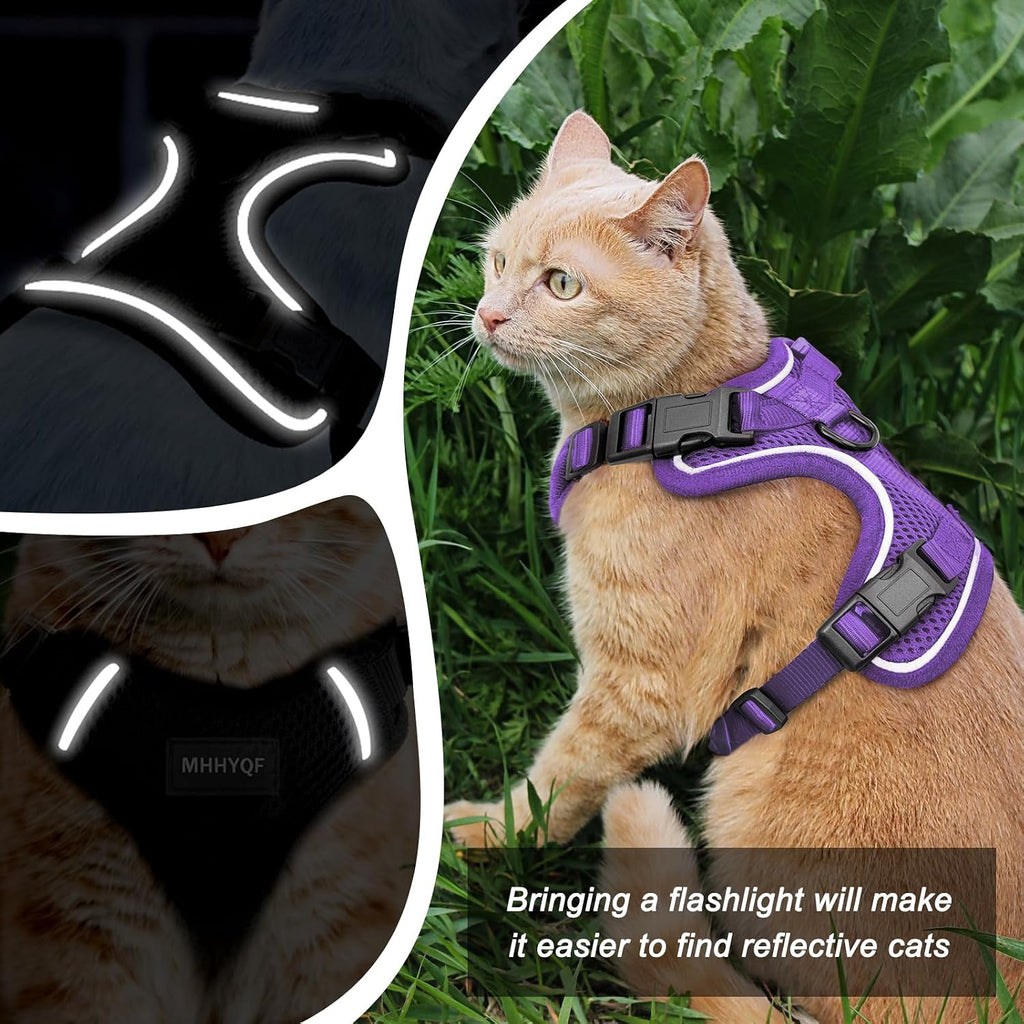 Cat Harness, Cat Harness and Leash for Walking, Escape Proof Soft Adjustable Vest Harnesses for Cats, Easy Control Breathable Reflective Strips Harness, Kitten Harness and Leash Set, Purple, S