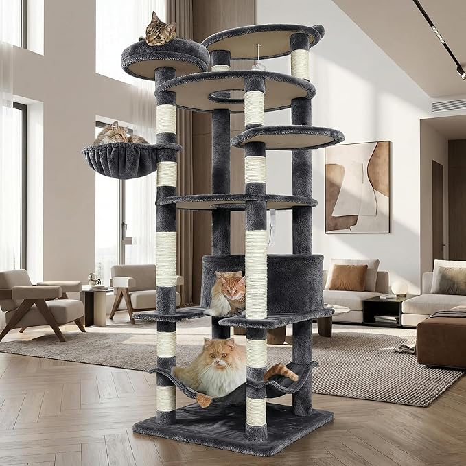 78.8" Large Cat Tree Tower for Indoor Kitties, Sisal Scratching Posts, Hammock - Image 6