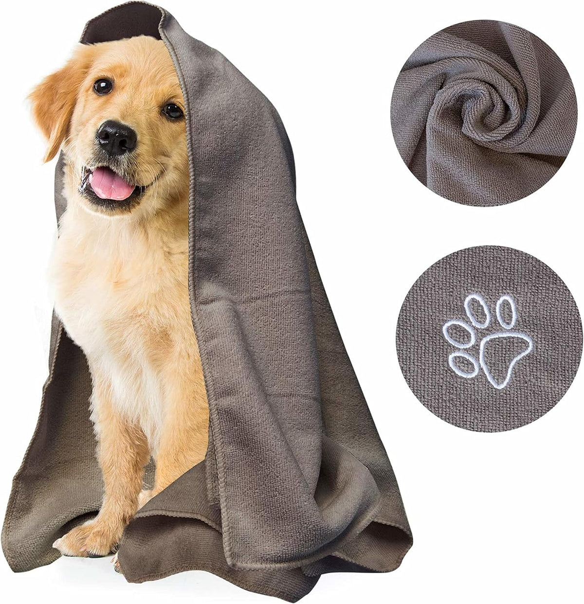 My Doggy Place - Super Absorbent Microfiber Towel - Dog Bathing Supplies - Microfiber Drying Towel - Washer Safe - Ash with Paw Print - 45 x 28 in - 2 Pack