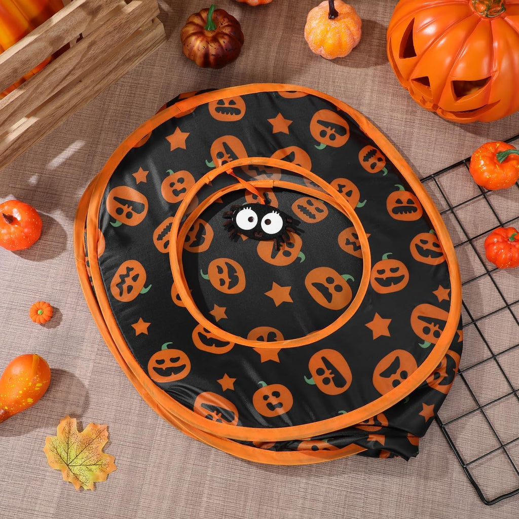 HANABASS Halloween Decorative Cat Tunnel Bed, Pop Up Cat Cube Collapsible Hideouts Play House Cave Tent Haunted House for Indoor Outdoor Kittens