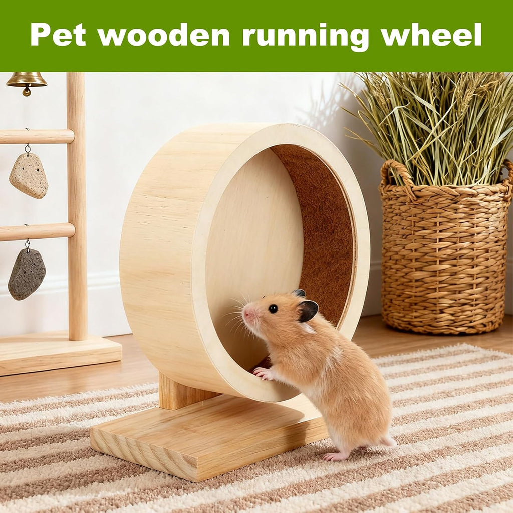 9 Inch Hamster Wooden Silent Exercise Running Wheel with Mini Running Ball
