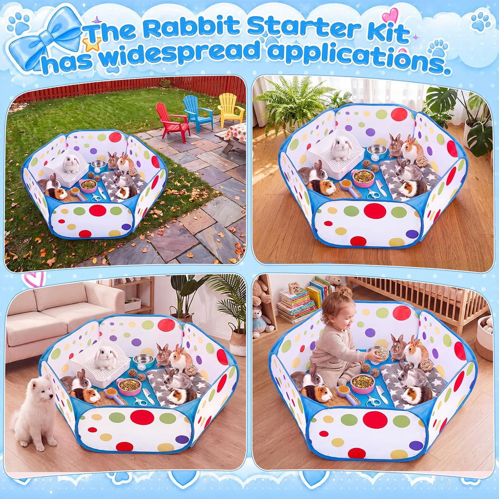 12 Pcs Bunny Starter Kit Gift, Bunny Grooming Set, Blue, Dot