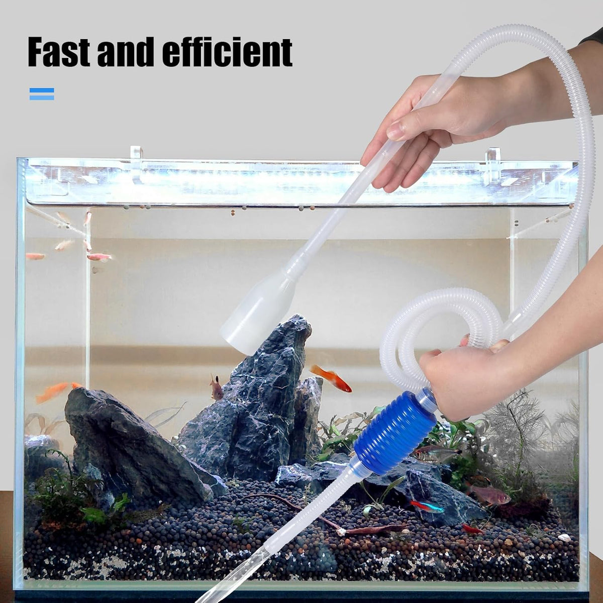 AQUANEAT Aquarium Vacuum Siphon, Hand Pump Fish Tank Water Changer, with Fish Net Algae Scraper 5 in 1 Cleaning Set