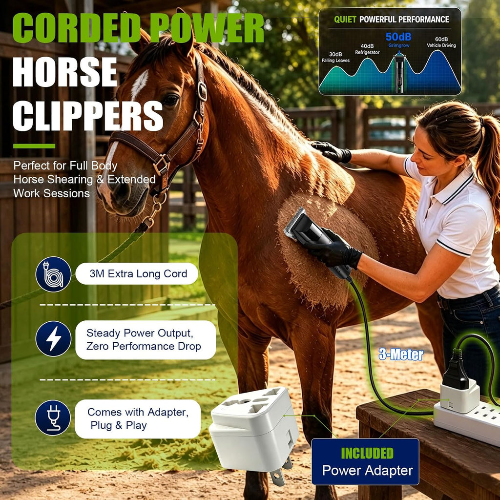 Professional Horse Clippers with Detachable Wide Blade