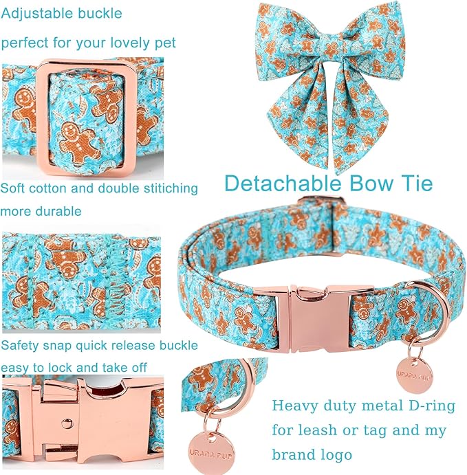 Christmas Dog Collar with Bow Tie, Adjustable Gingerbread Pet Collar, Chriatmas - Image 2