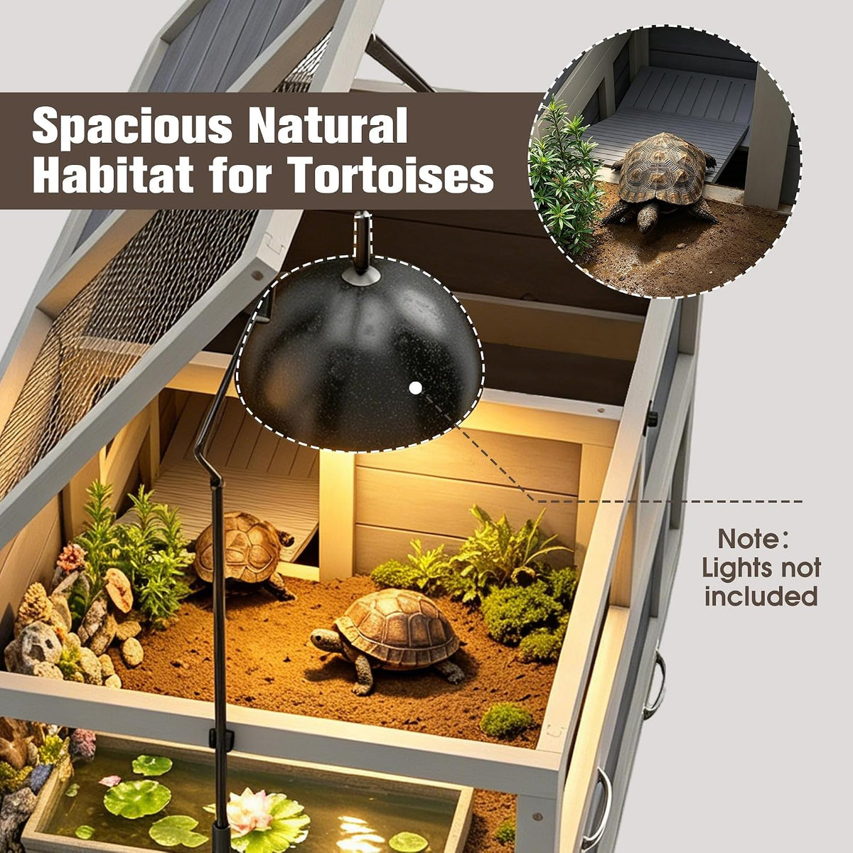 2-Tier Tortoise Habitat, Large Rolling Tortoise Enclosure House, Grey