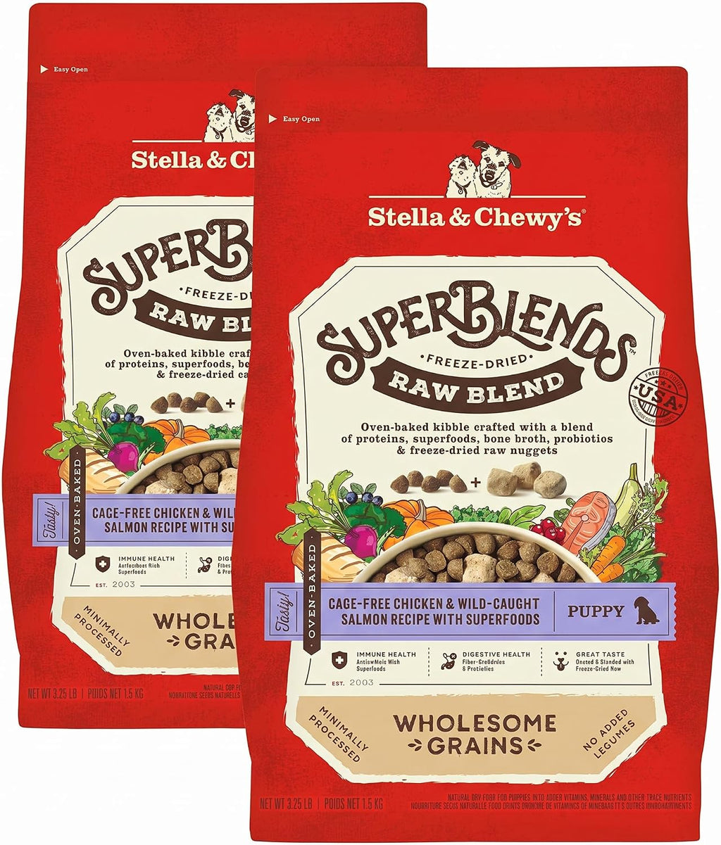 Stella & Chewy's SuperBlends Raw Blend Wholesome Grains Puppy Cage-Free Chicken & Wild Caught Salmon Recipe with Superfoods, 3.25 lb. Bag (Pack of 2)