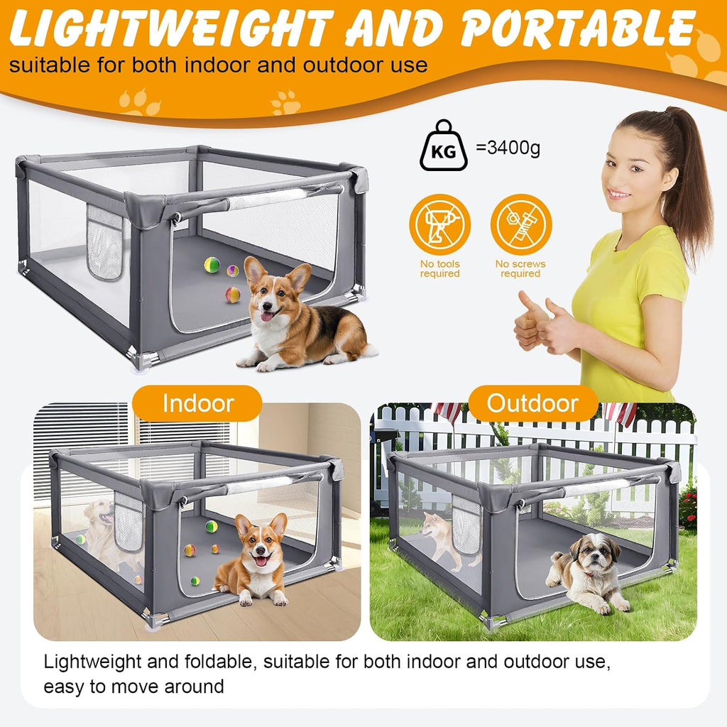 48x48x26 Inch Dog Playpen with Gate, Foldable Indoor Pet Fence