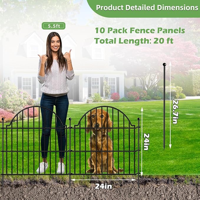 10 Panels No Dig Decorative Outdoor Garden Fence, 24in x20ft Animal Barrier - Image 2