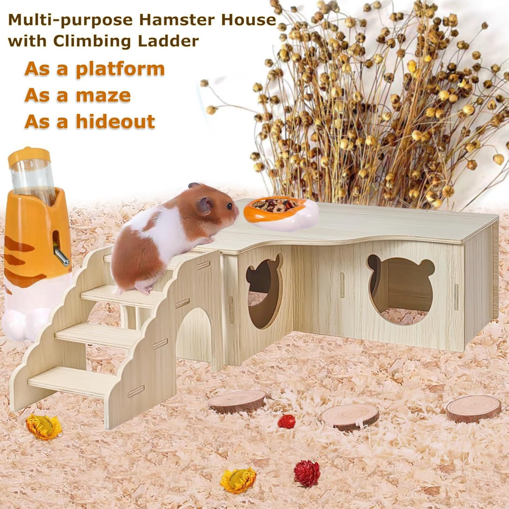 Multi-Chamber Wooden Hamster Hideouts Cages Accessories House Maze Hut Wood Habitats Decor Tunnel Exploring Toys for Syrian Dwarf Gerbils Mice Lemmings Small Animals
