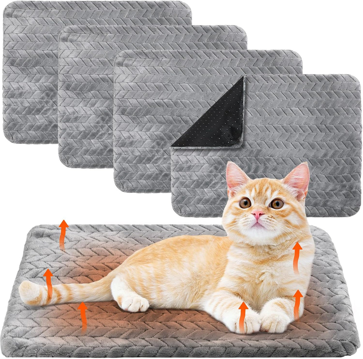 Drydiet 4 Pack Self Warming Cat Bed Mat Self Heating Pad for Dog Extra Warm Winter Pet Pad Washable Thermal Pads Mats for Pets Indoor Outdoor(Green,16 x 20 Inch)
