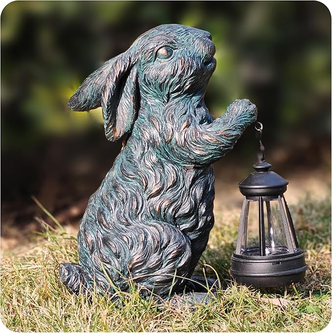 Solar Garden Outdoor Decor Bunny Statues, Figurine Decorations Rabbit by Vlyrofea