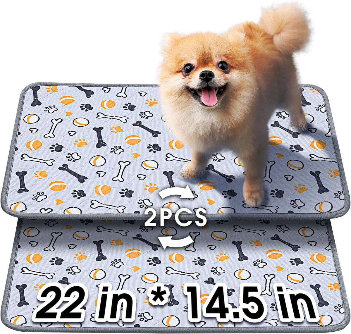 Hompet Washable Pee Pads for Dogs, 22"x14.5", 2-Pack Thick Heavy Absorbency Reusable Pee Pads Prevent Leakage Non-Slip, Pet Training Pads for Puppy Playpen, Crate, Potty, Floor, Bed, Sofa
