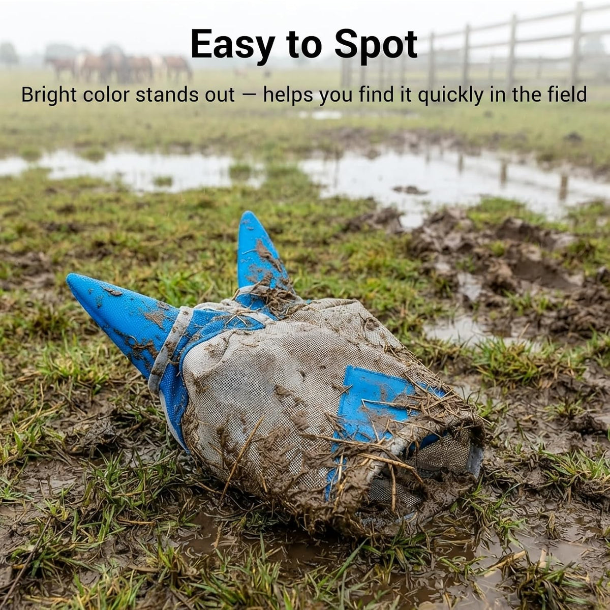 Horse Fly Mask with Ears, UV Block Breathable Mesh (Blue, L)
