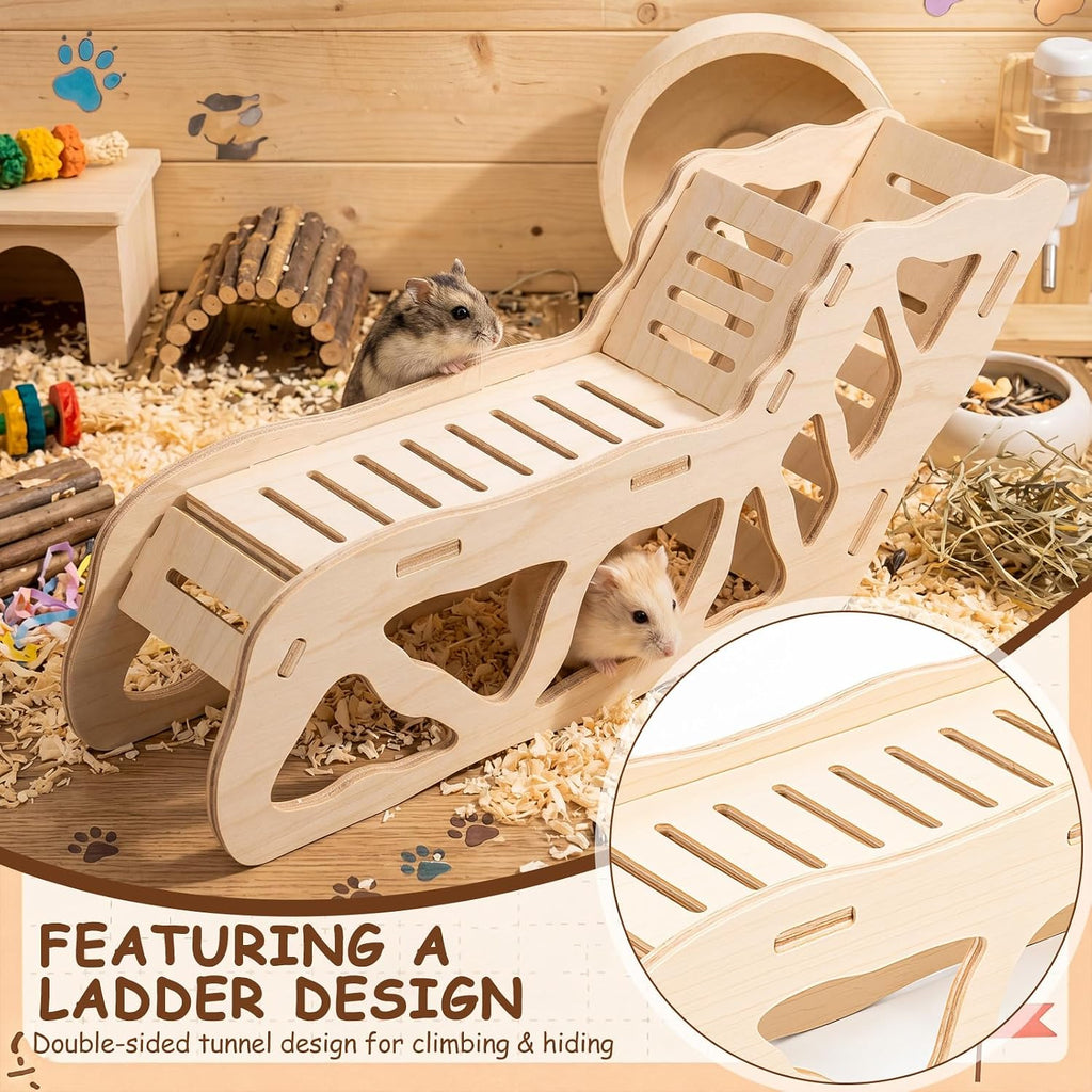 Qunclay 5 Pcs Hamster Hideout Wooden Platform Ladder Bath for Small Pets