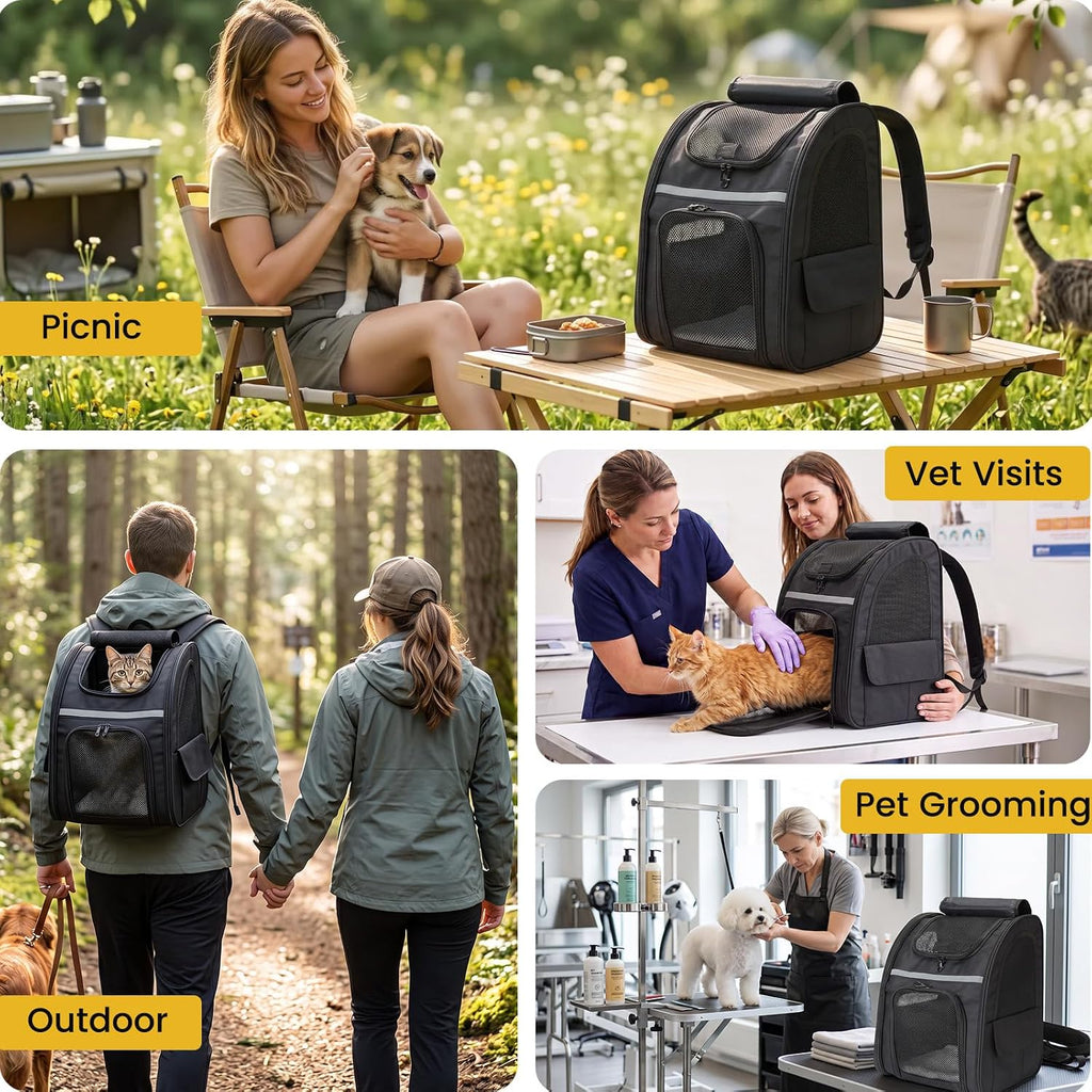 Cat Carrier Backpack Expandable Pet Carrier with Breathable Window (Black)