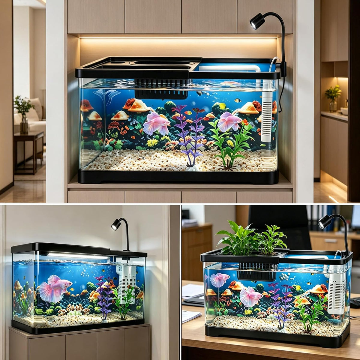 4 Gallon Fish Tank Kit, LED Light Filter Starter Aquarium for Betta Shrimp