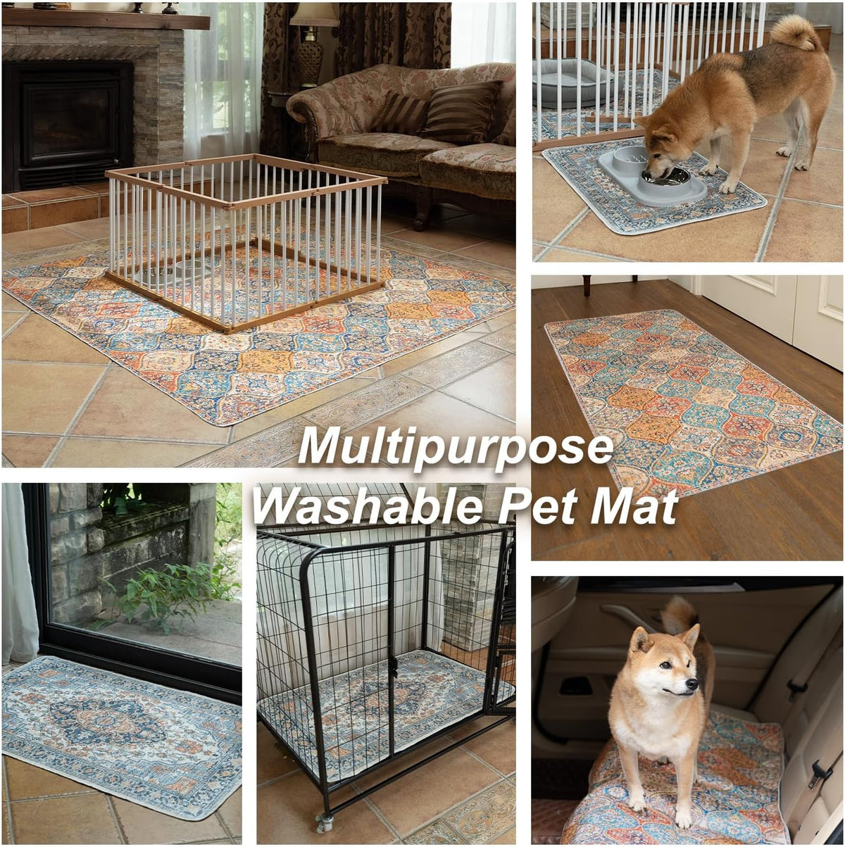 nunubaby Washable Pee Pads for Dogs, Stylish, Non-Slip and Leak-Proof Pee Pads. Reusable Potty Pads for Dogs for Crates and Floors.(Blue/Multi, 24" x48" )