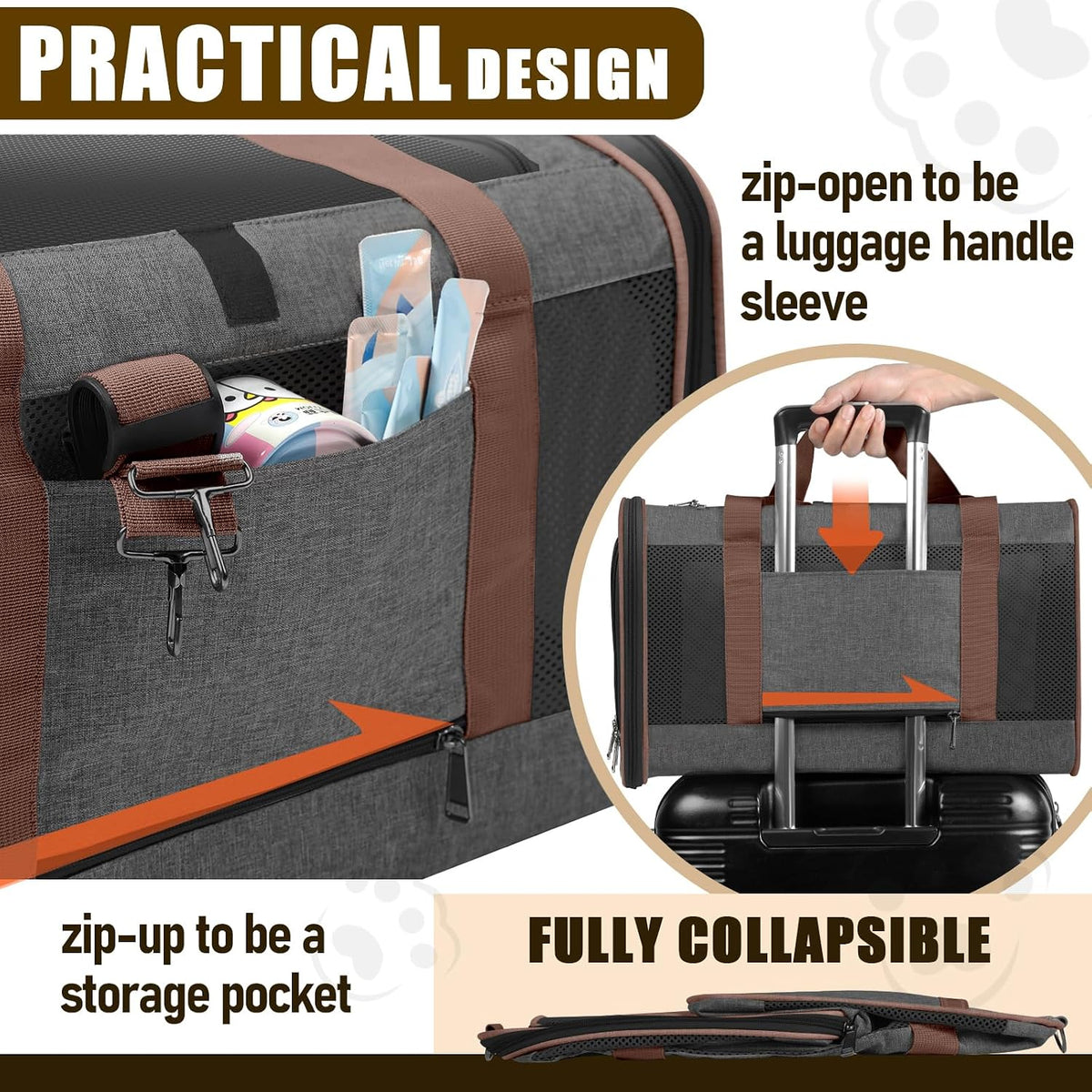 GAPZER Large Cat Carrier Soft, Collapsible Travel Pet Carry Bag, Small Dogs