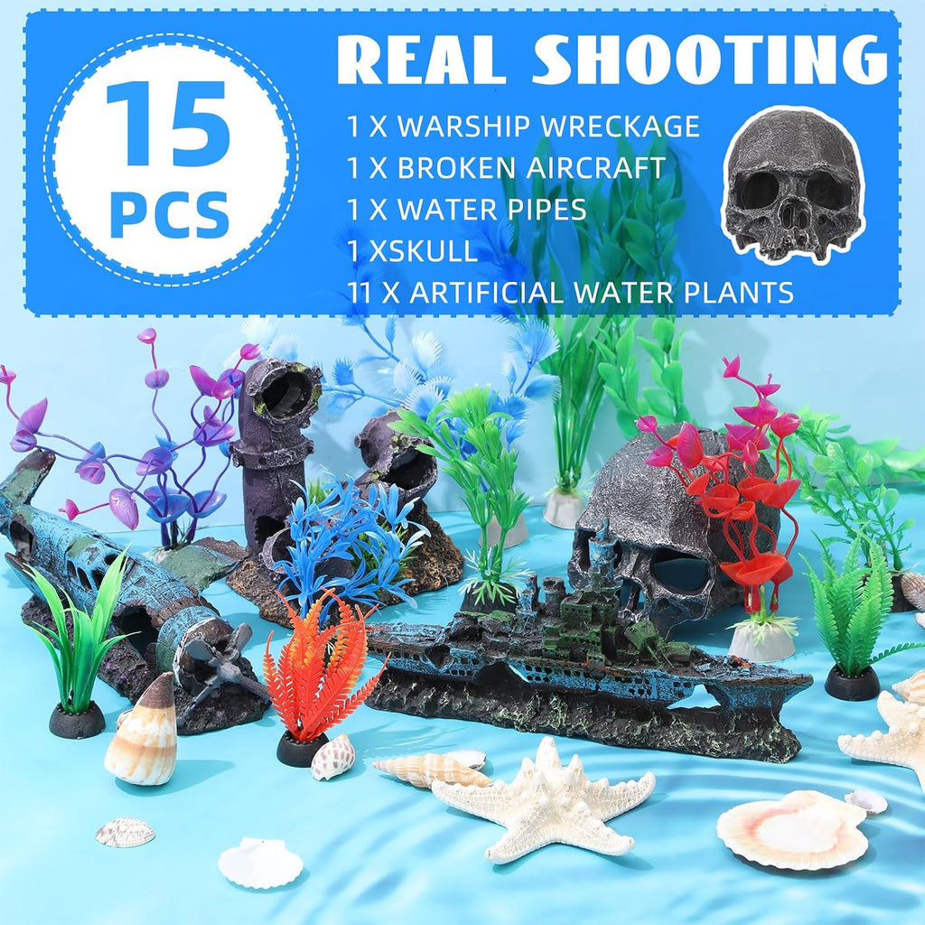 Kathfly 15 Pcs Fish Tank Decorations, Trendy Style, Pirate Theme Set