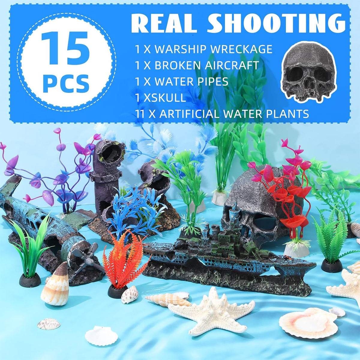Kathfly 15 Pcs Fish Tank Decorations, Trendy Style, Pirate Theme Set