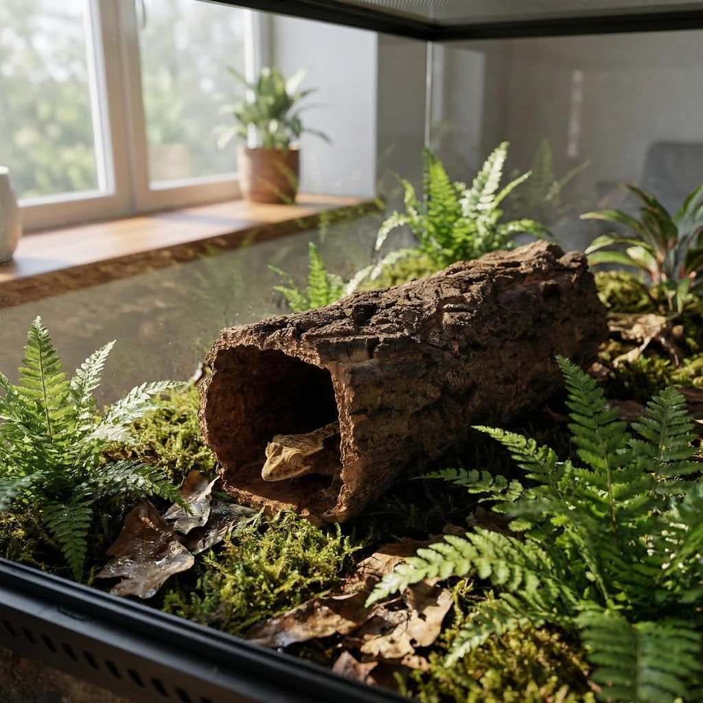 Garneck Reptile Hideout Gecko Hide Cave Hollow Log: Wood Tree Trunk Shelter for Snakes Lizards Hermit Crabs Turtle Terrarium Decor Habitat House Naturalistic Enclosure Accessory